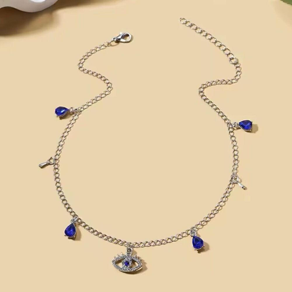 Turkish Evil Eye Blue Spinel CZ Adjustable Silver Fashion Necklace New